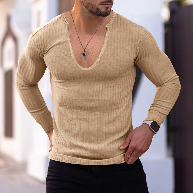 Herren langarm V-Ausschnitt Shirt mit strukturiertem Design EB