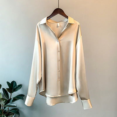 Damen Elegante Bluse aus feinem Satin mit Rüschendetails EB