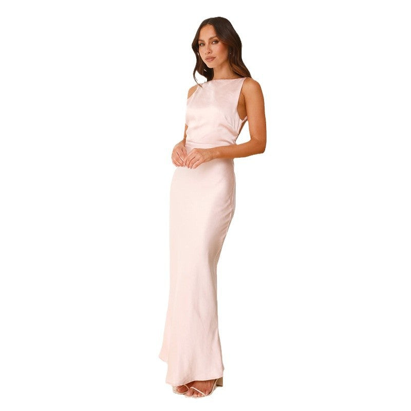 Damen Elegantes Maxikleid mit schmalem Schnitt und ärmellosem Design EB