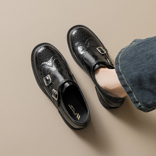 Damen elegante Mokassins mit modischen Doppelschnallen EB