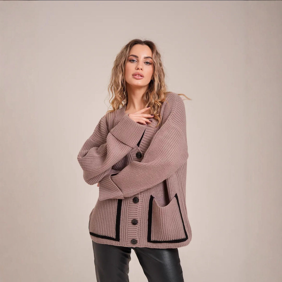 Damen Großer Strickcardigan mit dekorativen Knopfdetails und lässigem Schnitt EB