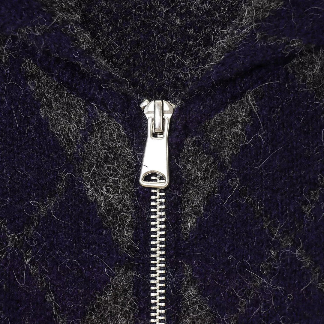 Damen modische Karojacke mit hohem Kragen und Reißverschluss EB