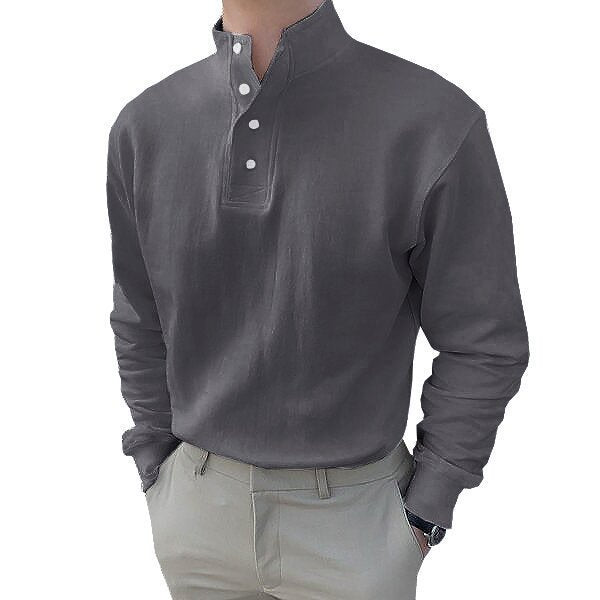 Herren Langarm-Henley-Shirt mit modernem Stehkragen und Knopfleiste EB