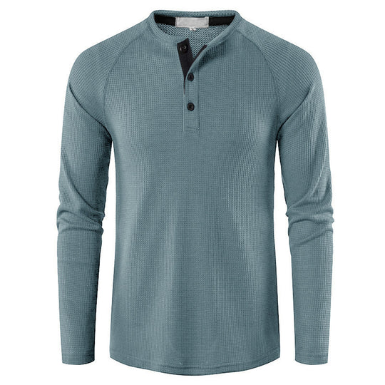 Herren nan strukturiertes Henley-Langarmshirt mit Waffelstruktur, Halbknopfleiste und Raglanärmeln EB