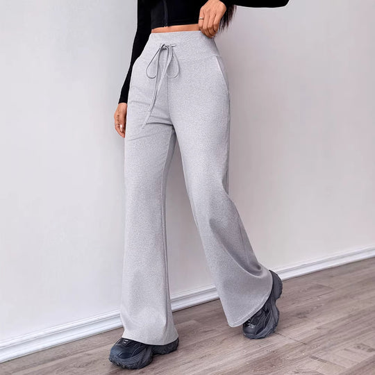 Damen Bequeme Sporthose mit hoher Taille und Kordelzug EB