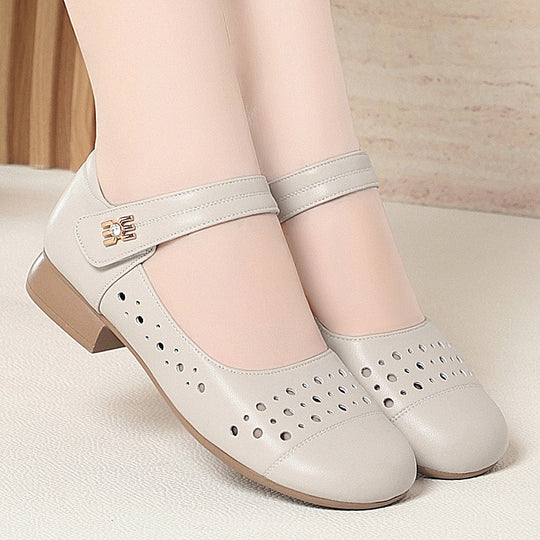 Damen Mary Jane Flatschuhe mit durchbrochenem Design und bequemem Riemen EB