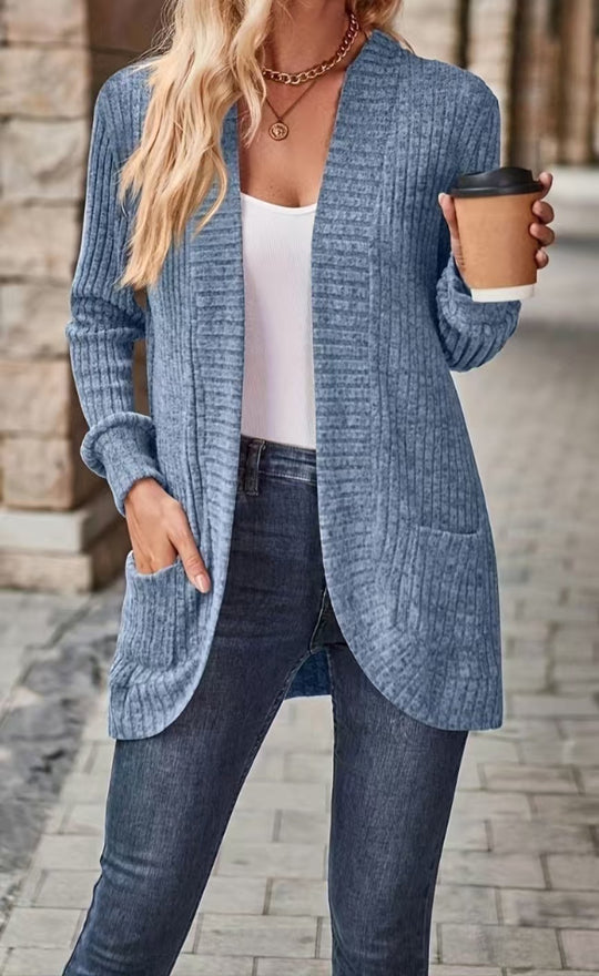 Damen Strickjacke mit offenen Front und praktischen Taschen EB