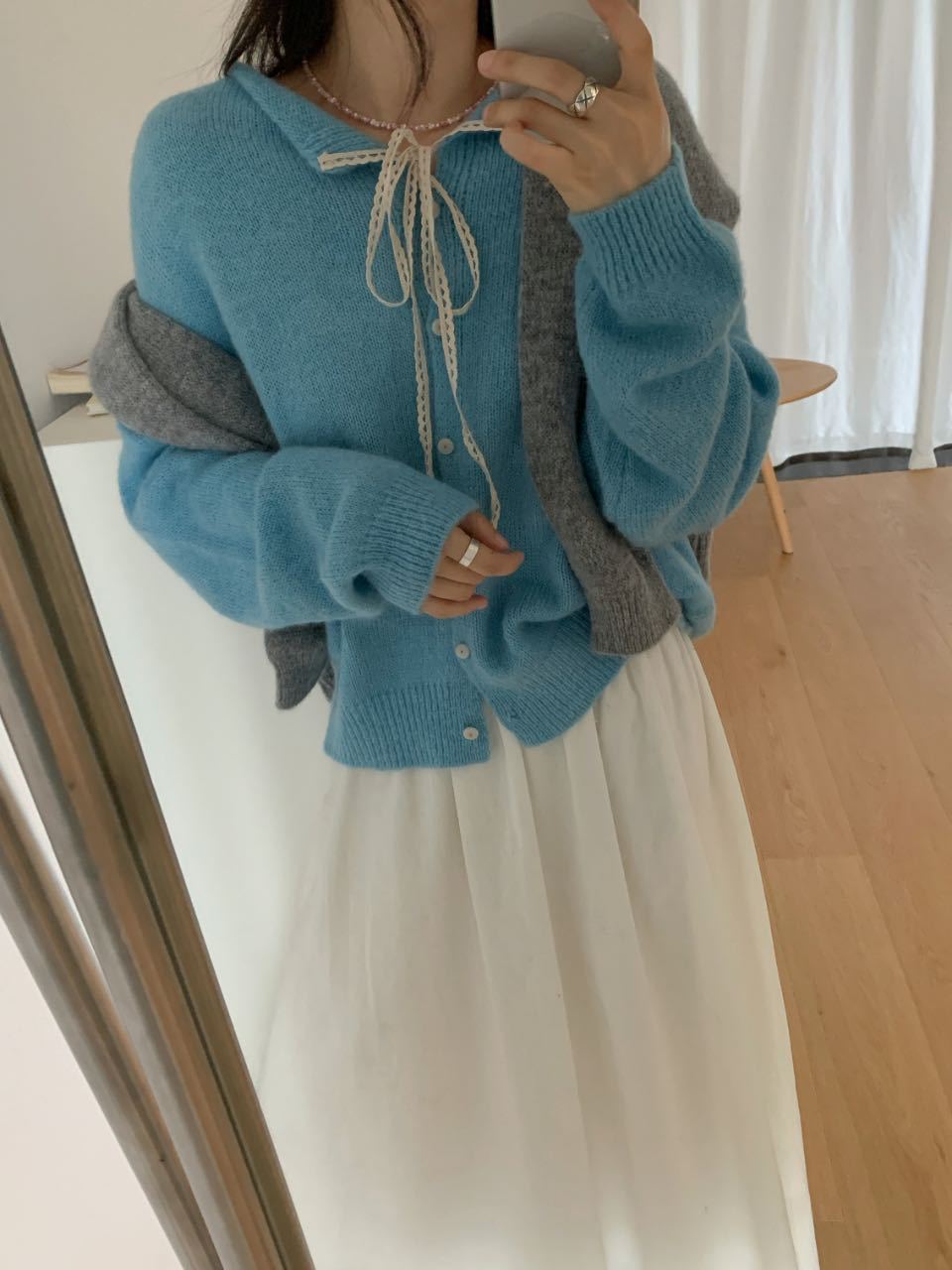 Damen lässiger Strickcardigan mit Kordelzug und feiner Struktur EB