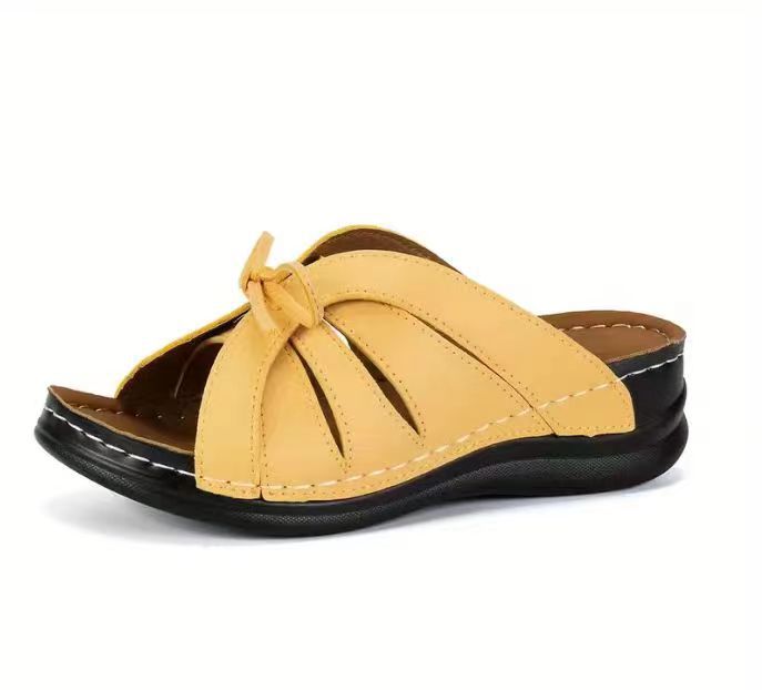 Damen bunte Slip-On Pantoletten mit dekorativem Knoten EB