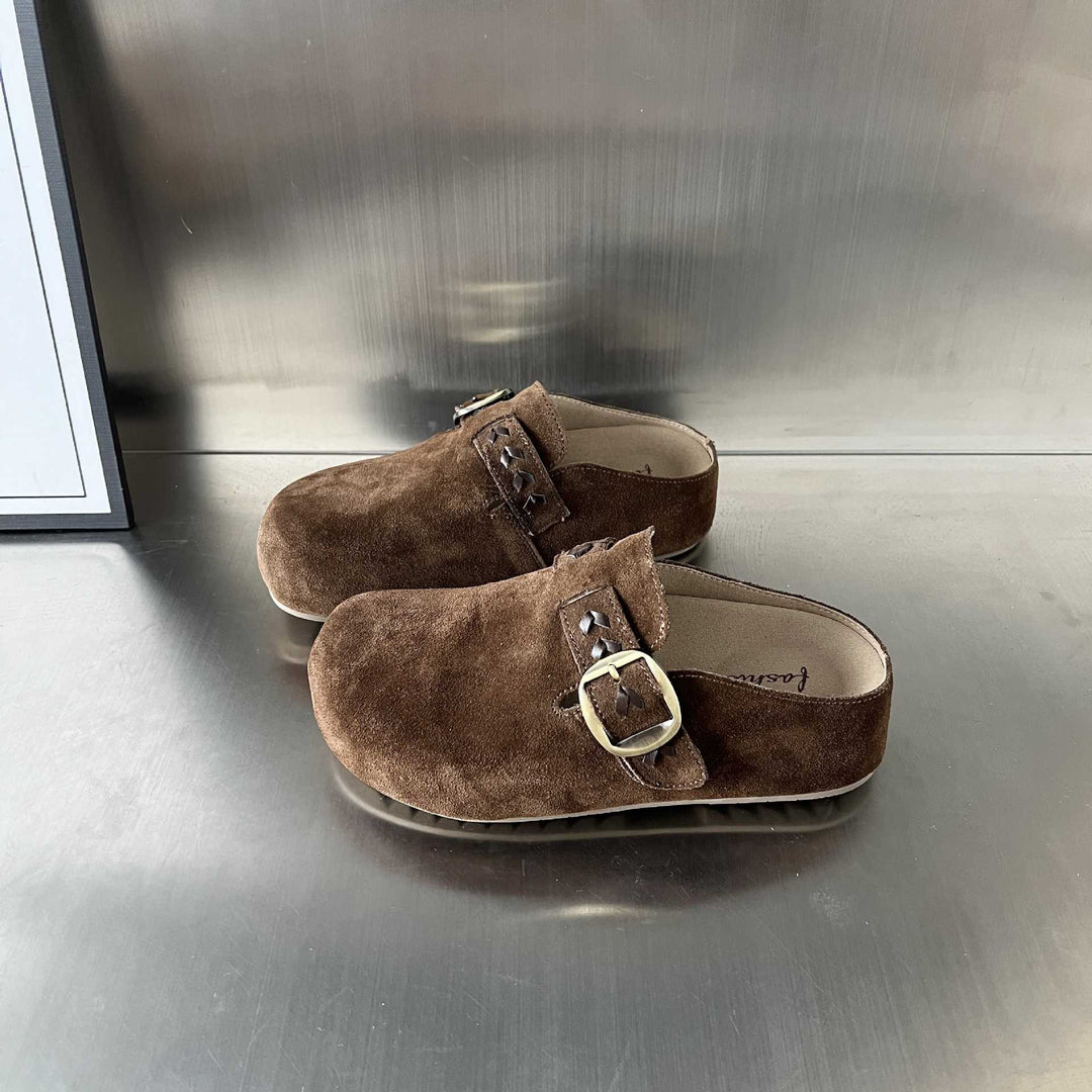 Damen Clogs aus hochwertigem Wildleder mit praktischer Schnallenverzierung EB