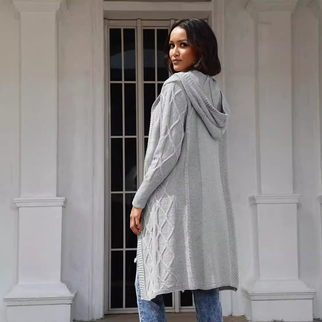 Damen Strickjacke mit Kapuze und stilvollem Zopfdesign EB