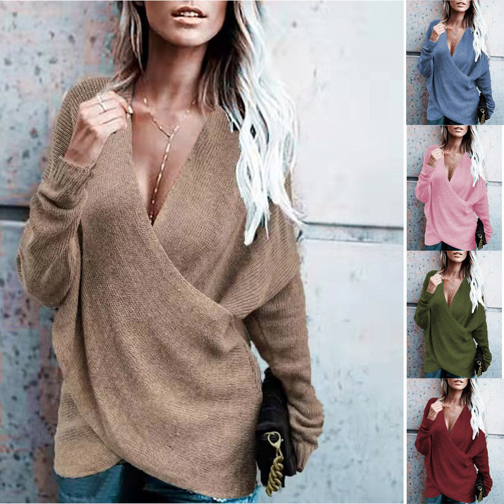 Damen Wickelstrickpullover mit lässigem Schnitt EB
