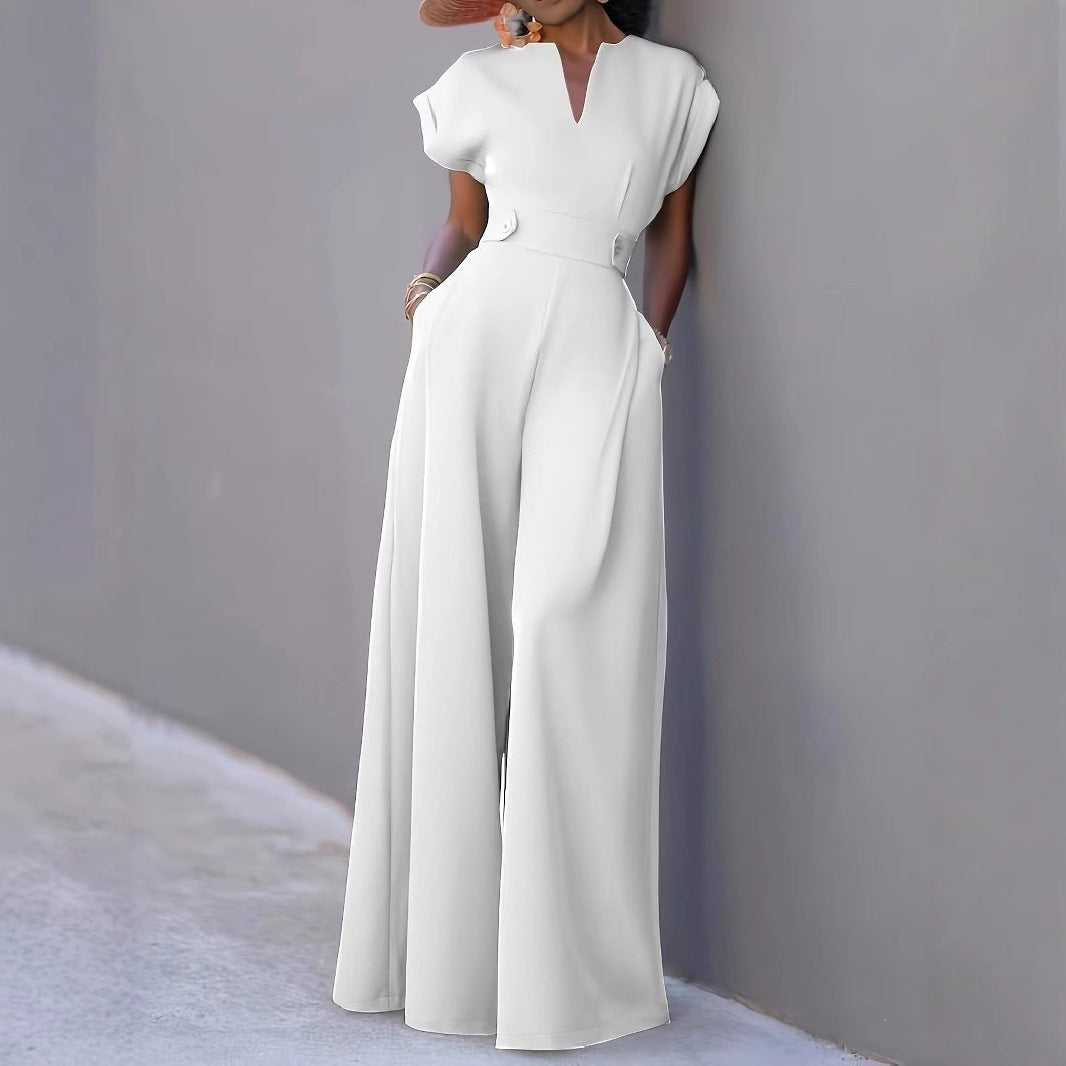 Damen eleganter Jumpsuit mit weitem Bein und praktischen Taschen EB