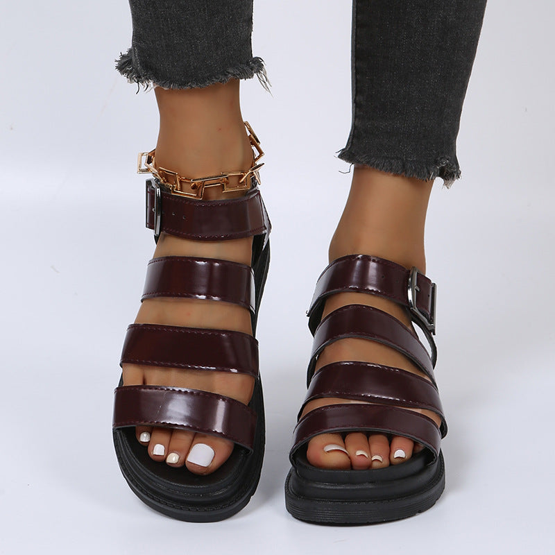 Damen  komfortable Gladiator‑Sandale mit extra gedämpftem Komfortfußbett, vier breiten Riemen und verstellbarer Metallschnalle EB