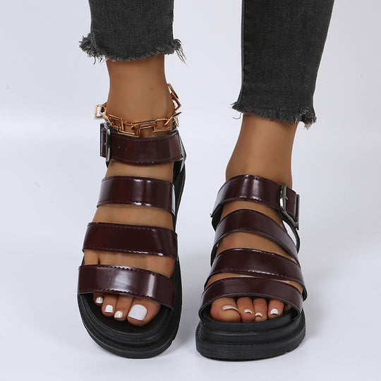 Damen  komfortable Gladiator‑Sandale mit extra gedämpftem Komfortfußbett, vier breiten Riemen und verstellbarer Metallschnalle EB