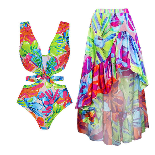 Damen Einteiler Badeanzug mit floralem Cut-Out Design EB