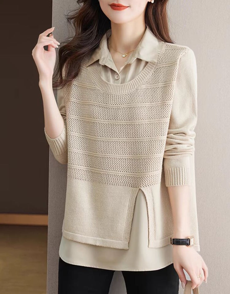Damen Modischer Layered Pullover mit Struktur EB