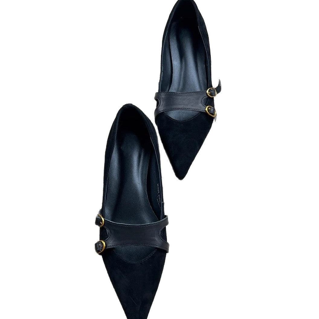 Damen Slingback-Ballerinas mit dekorativer Schnallenakzent und eleganter Lederoberfläche EB