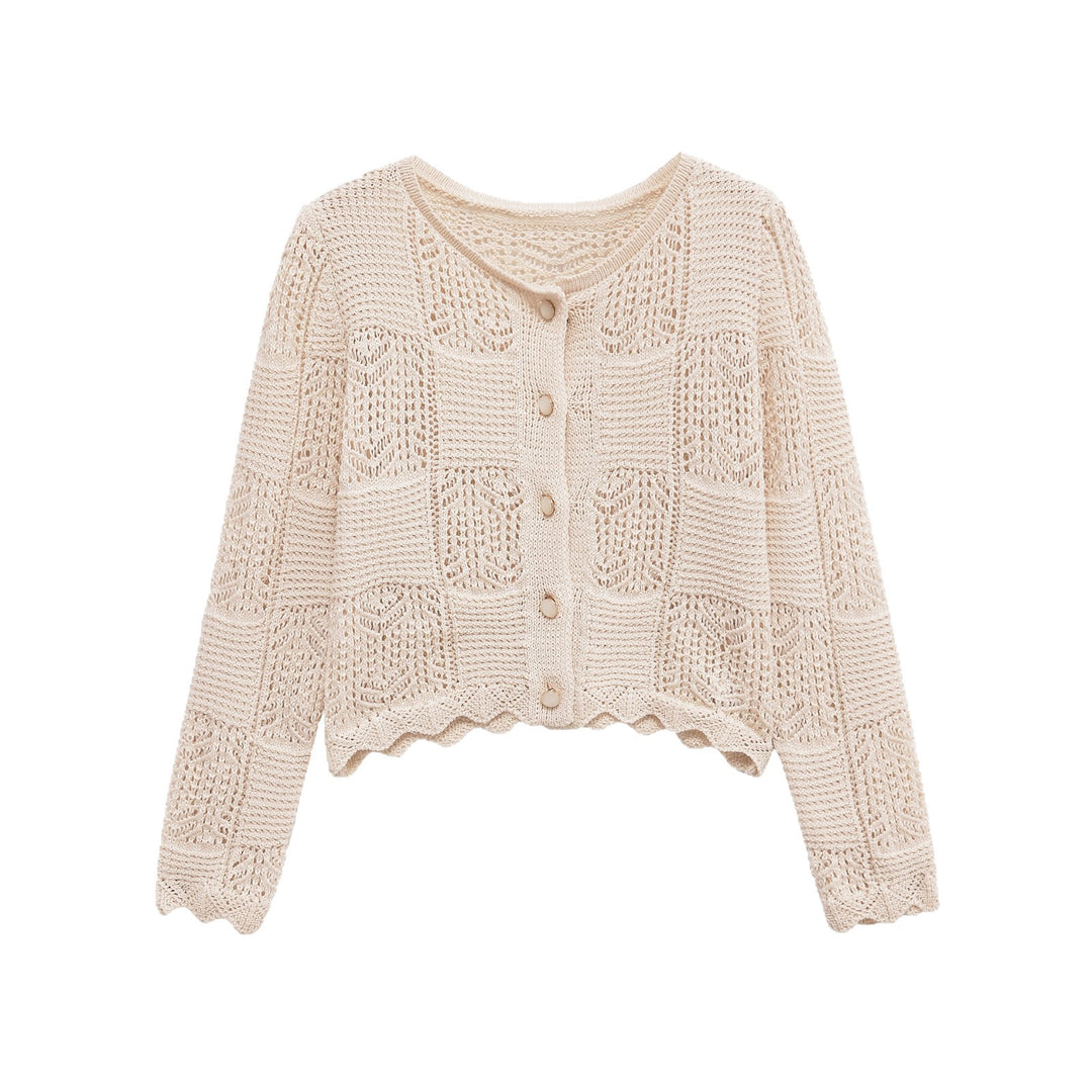 Damen Strickjacke mit filigranem Lochmuster und dekorativen Knöpfen EB