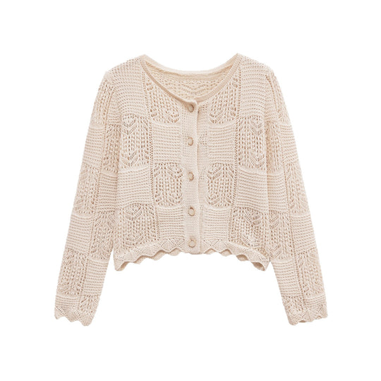Damen Strickjacke mit filigranem Lochmuster und dekorativen Knöpfen EB