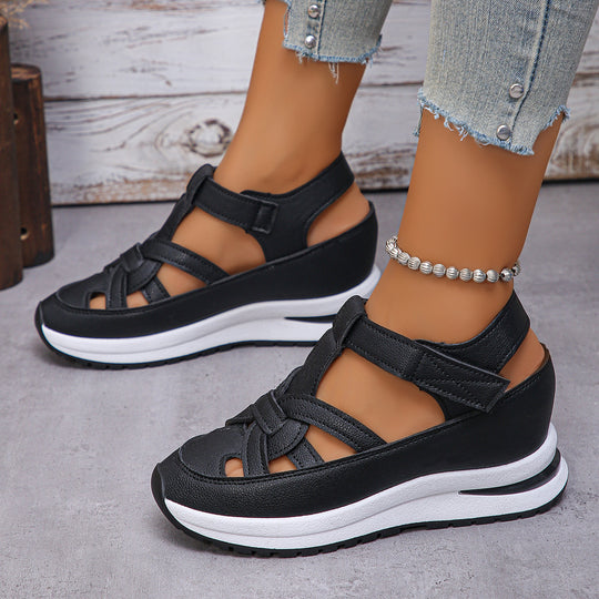 Damen Plateau-Sandalen mit sportlicher Sneaker-Sohle und verstellbaren Klettriemen EB