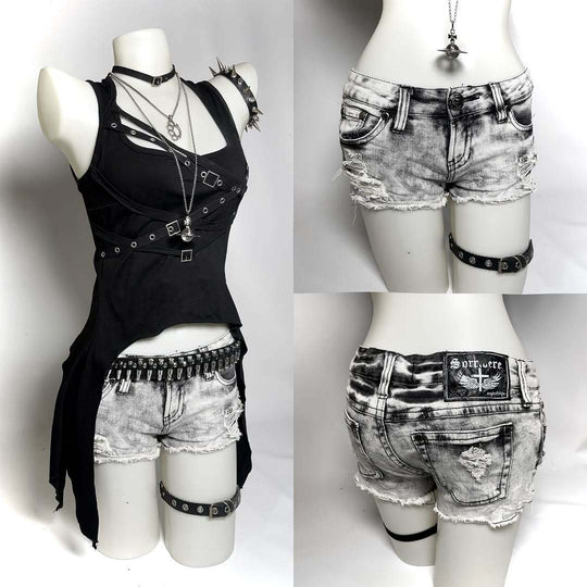 Damen trendige Destroyed Denim-Shorts EB