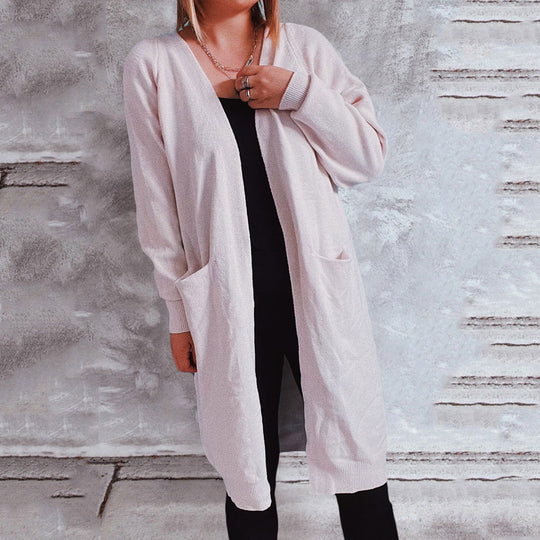 Damen lässiger Strickcardigan mit offenen Fronten und praktischen Taschen EB