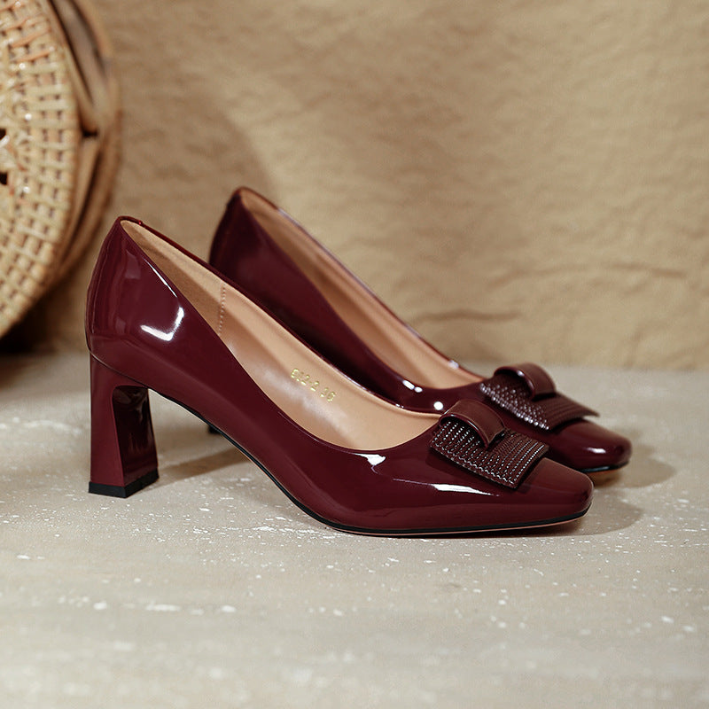 Damen elegante Blockabsatz-Pumps mit geschmackvollem Zierschleifen-Detail EB