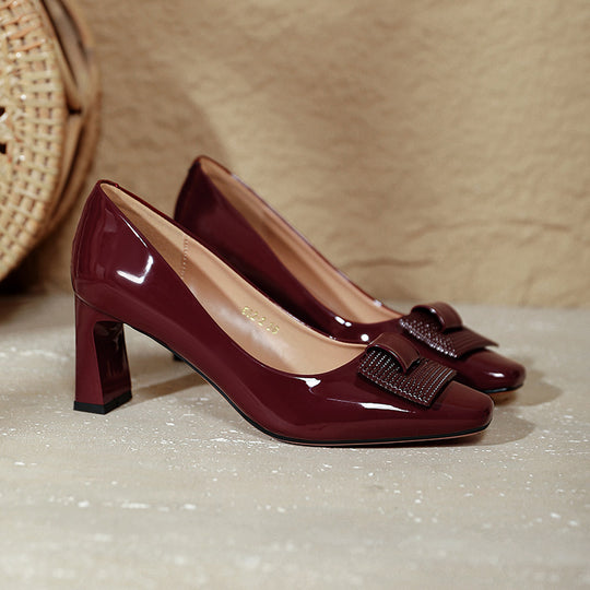 Damen elegante Blockabsatz-Pumps mit geschmackvollem Zierschleifen-Detail EB