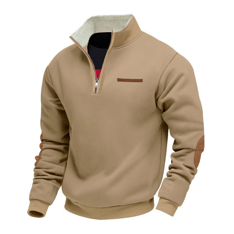 Herren nan Halbzip-Troyer mit Teddyfleece-Kragen und Leder-Ellbogenpatches EB
