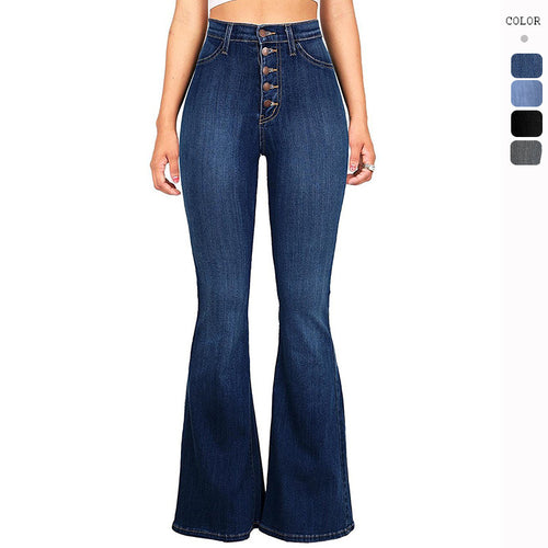 Damen nan Highwaist-Jeans mit ausgestelltem Schlag, taillierter Passform und dekorativer Knopfleiste EB
