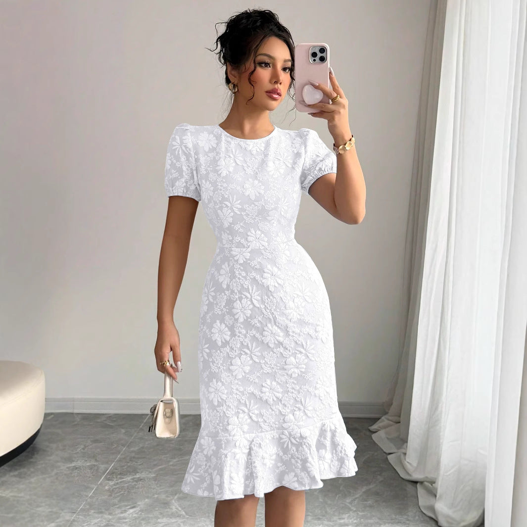 Damen Elegantes Blumenkleid mit Rüschensaum EB