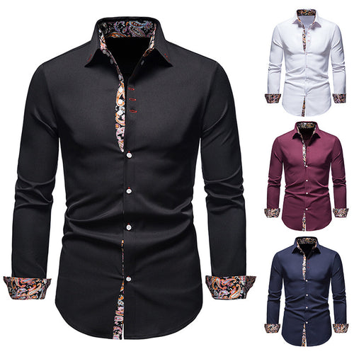 Herren elegantes Langarmhemd mit auffälligem Paisley-Muster EB