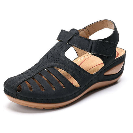 Damen Bequeme orthopädische Sandalette mit geschlossener Zehenpartie und verstellbarem Klettverschluss EB