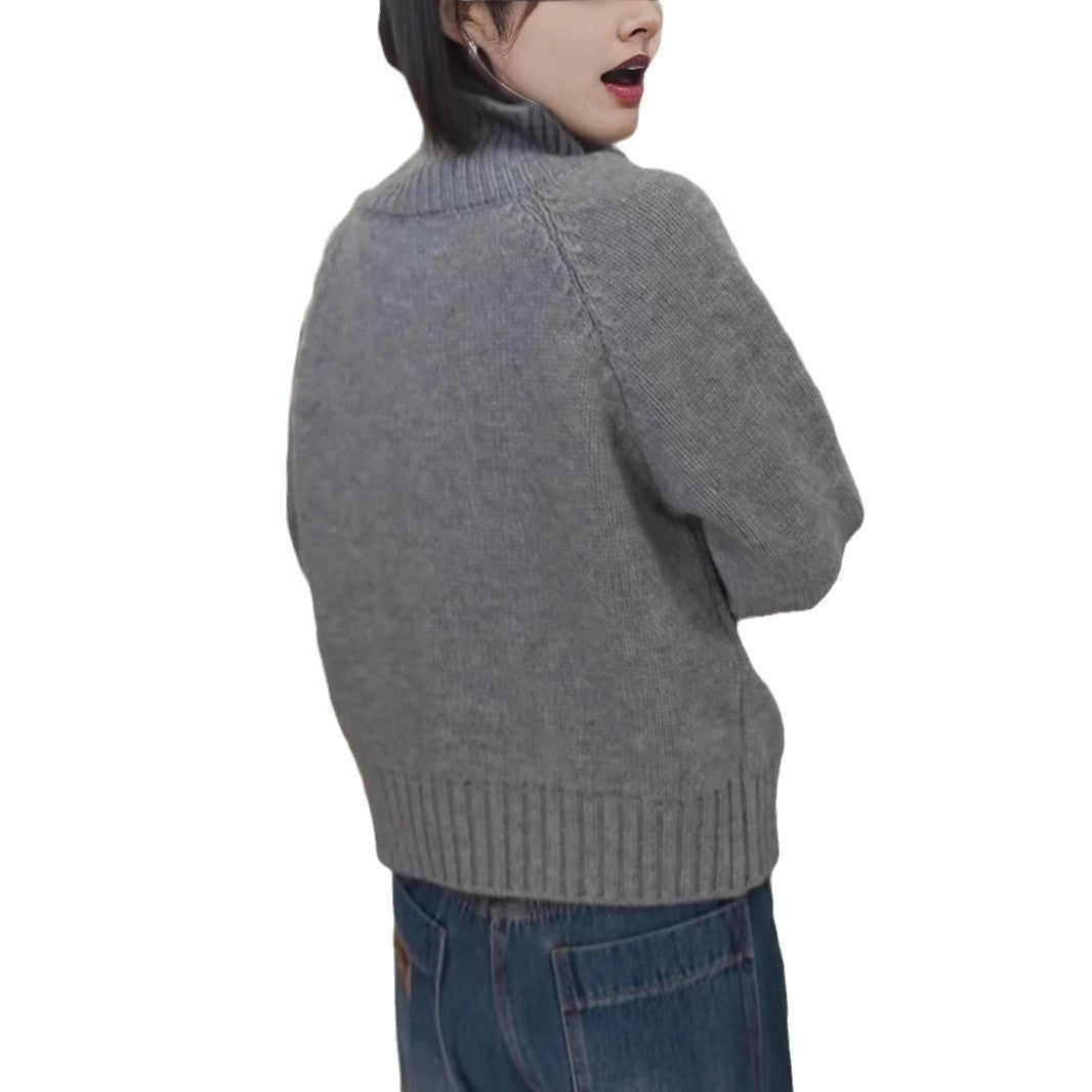 Damen Strickpullover mit hohem Kragen und praktischem Reißverschluss EB