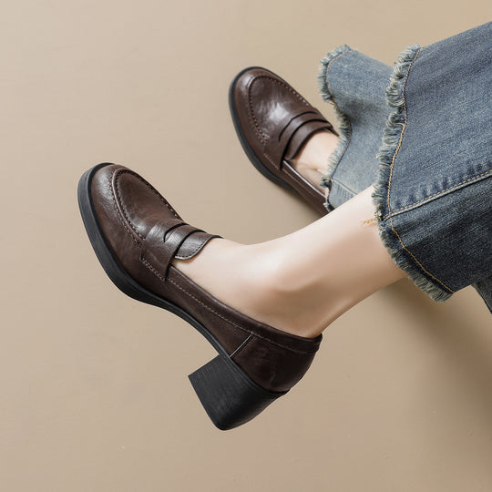 Damen Leder Slip-On-Pumps mit modischem Blockabsatz EB