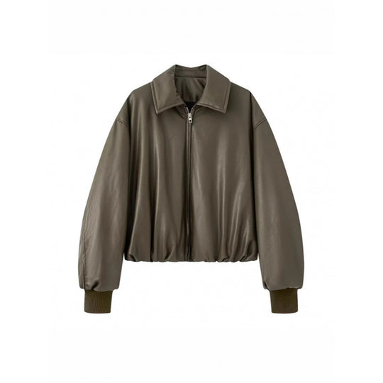 Damen lässige Boxy-Jacke aus weichem Kunstleder mit elastischem Bund EB