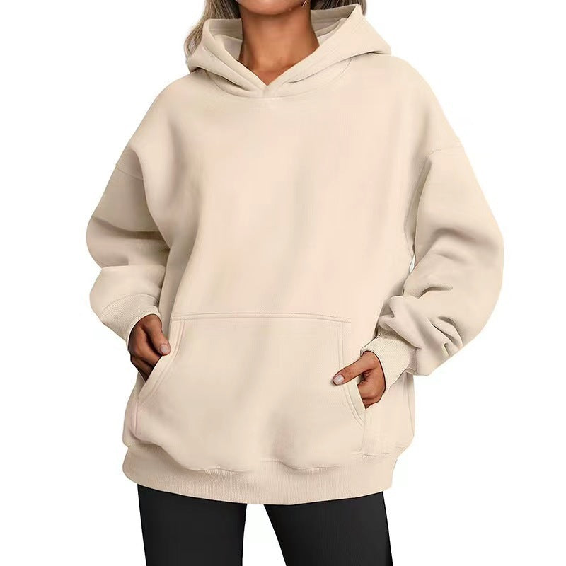 Damen nan Oversize-Kapuzenpullover mit Raglanärmeln, Kängurutasche und weichem Fleece-Innenfutter EB