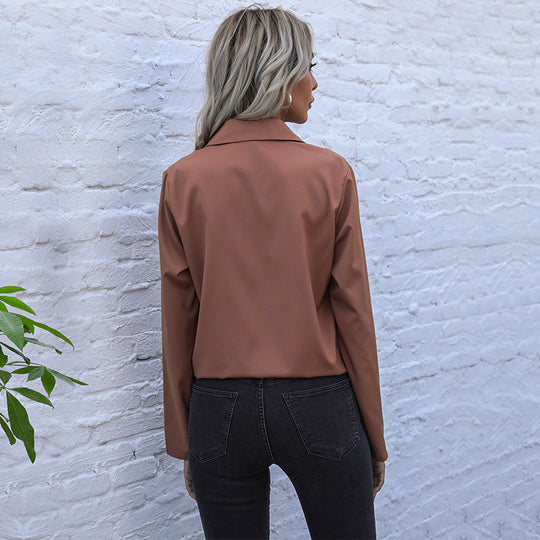 Damen Elegante Bluse mit Krawattenverschluss und Brusttaschen EB