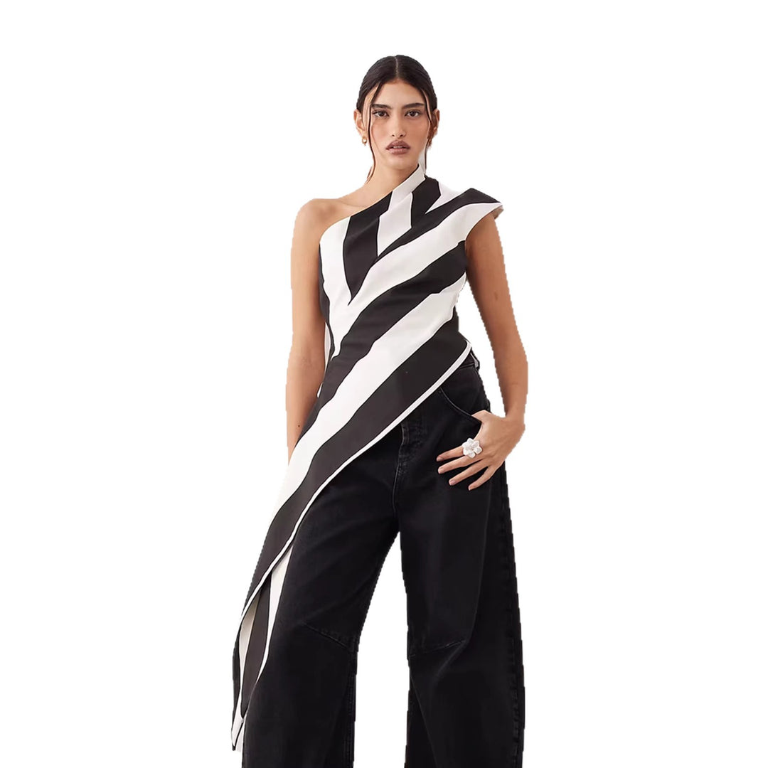 Damen asymmetrisches Wickeloberteil mit Streifenmuster EB