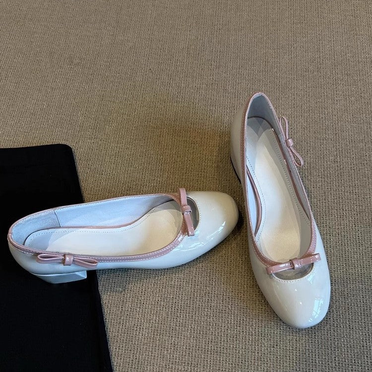 Damen Elegante Ballerina-Pumps mit verspieltem Schleifendetail und komfortablem Blockabsatz EB