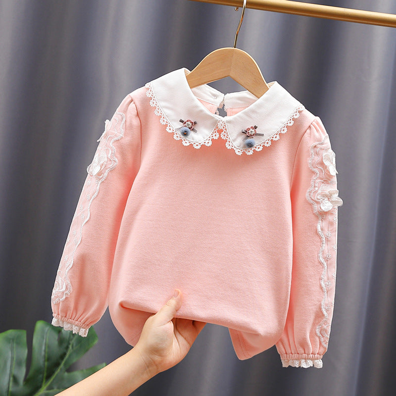 Mädchen Bluse mit elegantem Spitzenkragen und filigranen Akzenten EB