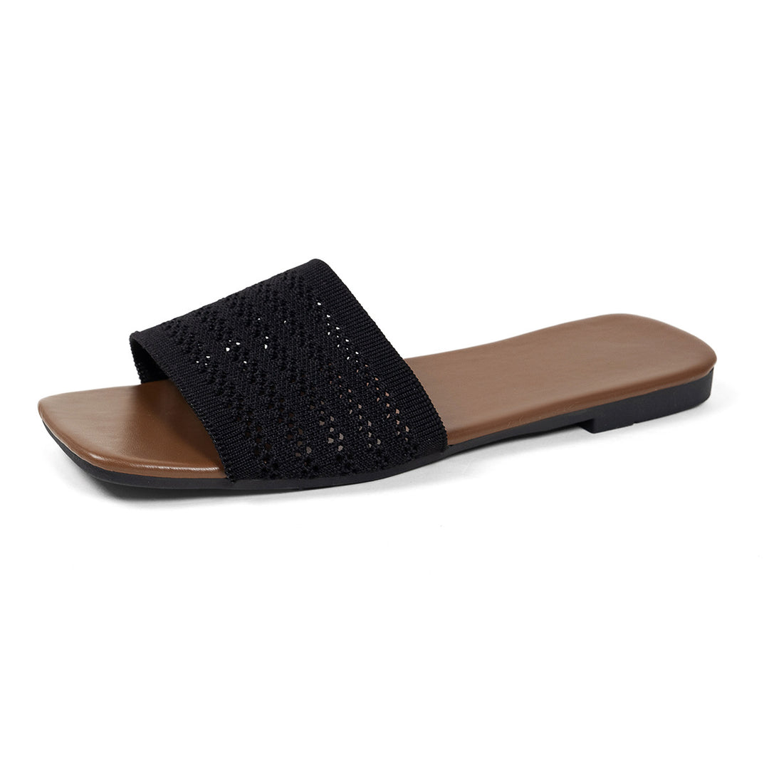 Damen elegante Slip-On Sandalen mit breitem, gehäkeltem Riemen EB