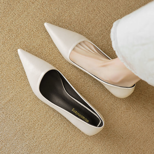 Damen elegante Slipper mit spitzem Zehenbereich und komfortablem Blockabsatz EB