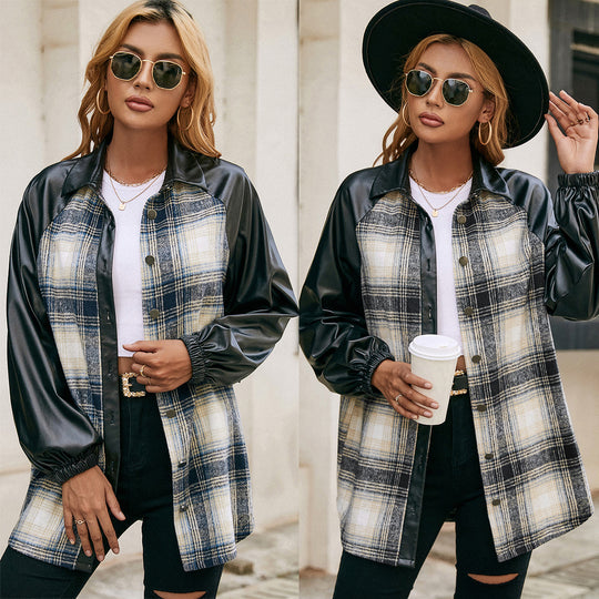 Damen modische Karomuster Jacke mit ärmeln EB
