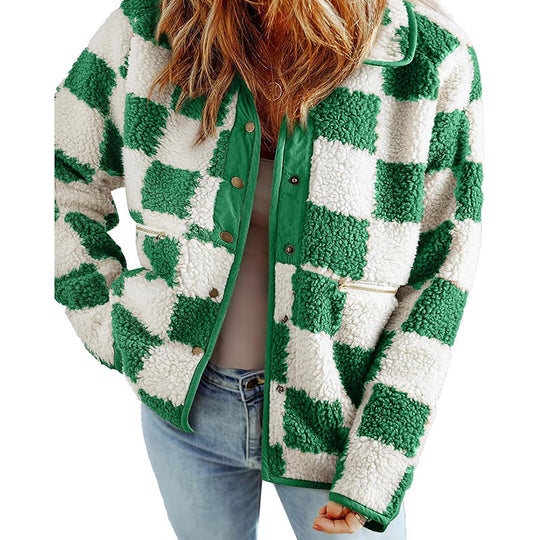 Damen Kuschelige Schafwolljacke mit modernen Karomustern EB