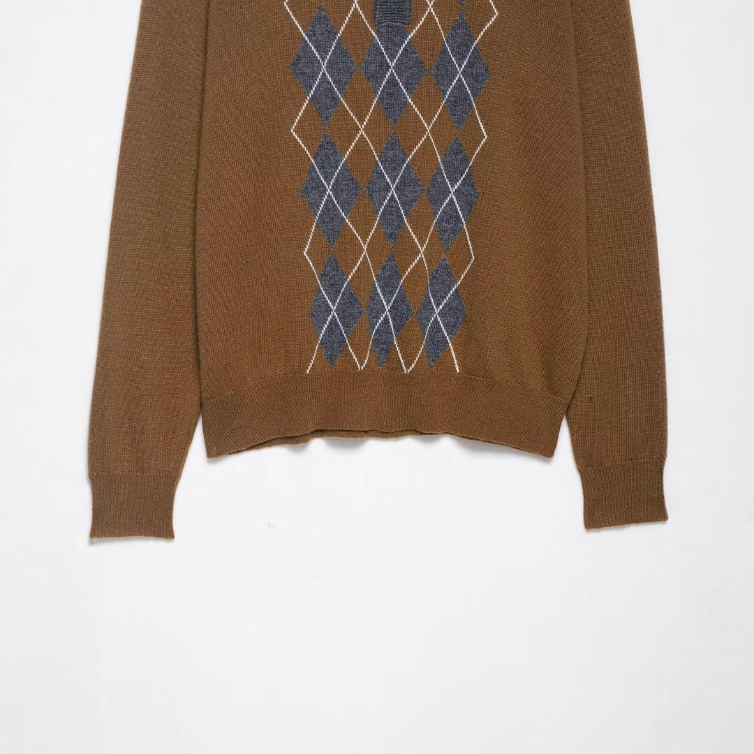 Damen Pullover mit klassischem Polokragen und modernem Rautenmuster EB