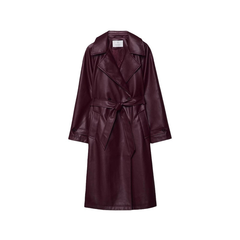Damen Kunstleder-Trenchcoat mit elegantem Schnitt EB
