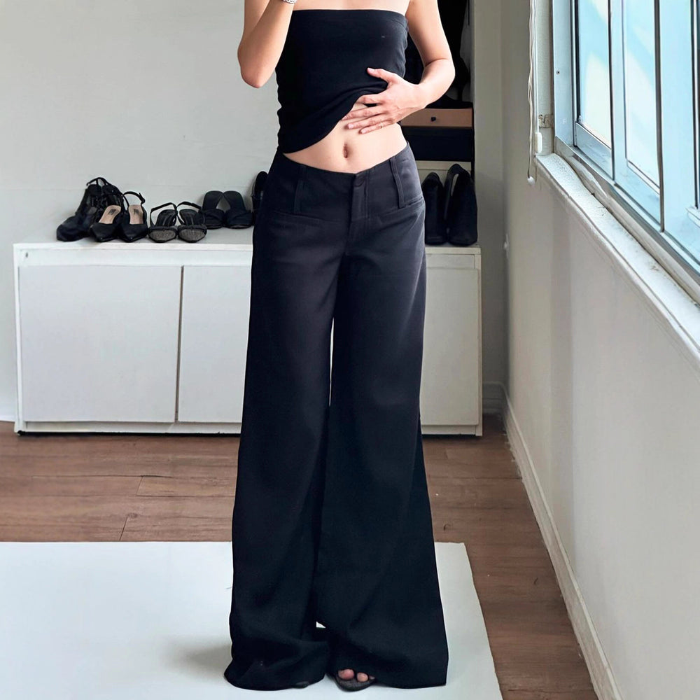 Damen Weite Flared-Hose mit hohem Bund und seitlichen Taschen EB