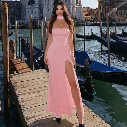 Damen Elegantes, figurbetontes Abendkleid mit asymmetrischem Halterdesign EB